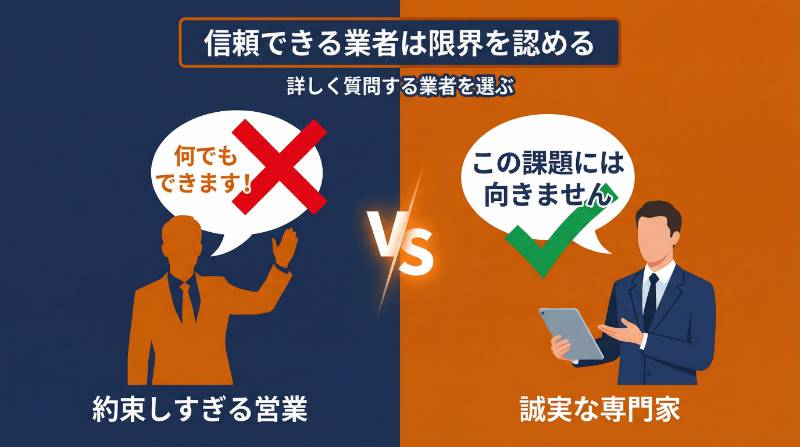 何でもできますと断定する業者は疑う