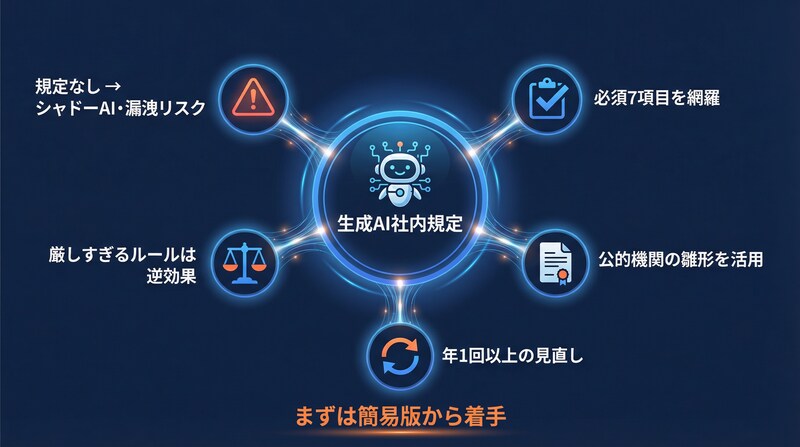生成AI社内規定の作り方まとめのインフォグラフィック