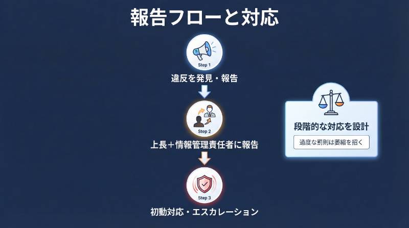 違反時の報告フローのインフォグラフィック