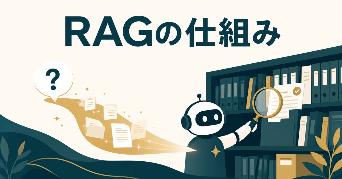 失敗しない「社内FAQ・RAGツール」の選び方とおすすめサービス【2026年最新】の「RAGの仕組みをやさしく解説（質問→社内文書を検索→根拠を取り出す→回答→出典提示）」に対応する見出し画像