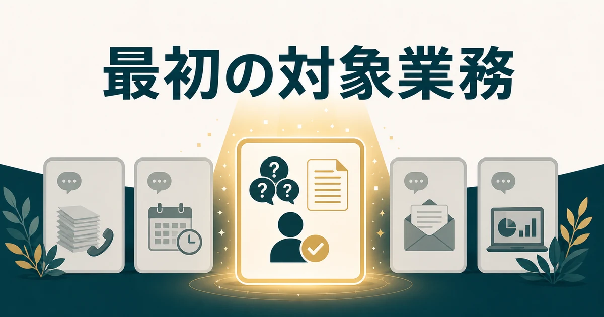失敗しない「社内FAQ・RAGツール」の選び方とおすすめサービス【2026年最新】の「最初に選ぶべき対象業務（質問多い/文書に明記/正誤判定者がいる）」に対応する見出し画像