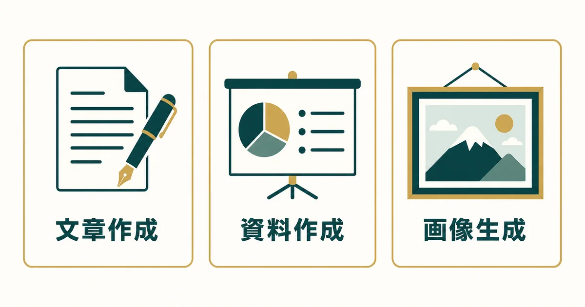 中小企業の業務効率化に効くAIツール特集｜文章作成・資料・画像でコスパよく選ぶ 3つの用途で選ぶAIツール 図解