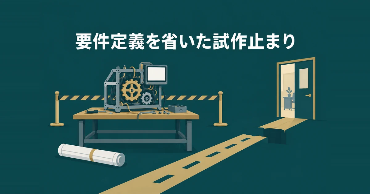 格安AIツールのデメリットと失敗パターン7選｜削っていいコストの境界線：要件定義と検証を省かれて試作で止まった開発のイラスト