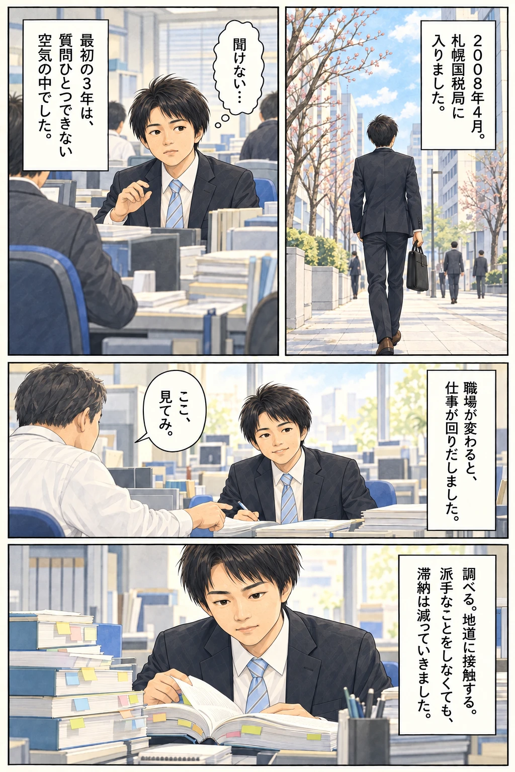 渡部一善の自己紹介マンガ 1ページ目 国税職員としての17年間