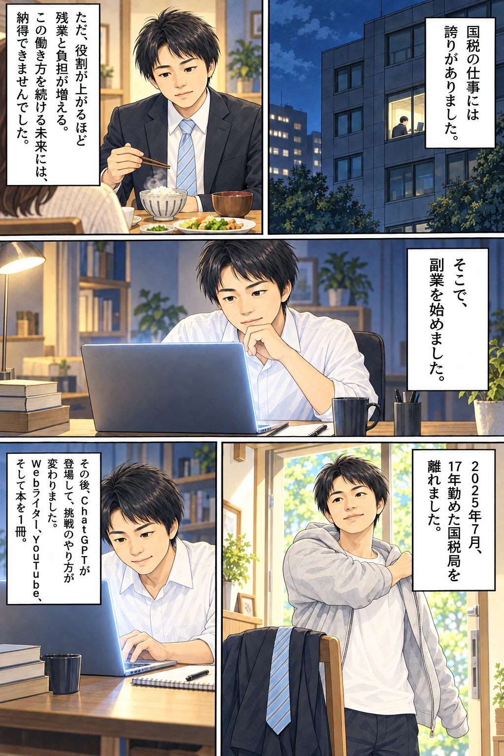 渡部一善の自己紹介マンガ 3ページ目 副業とChatGPTとの出会い