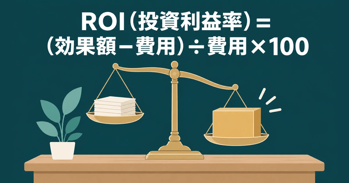 AI導入のROI・費用対効果 計算：ROI（投資利益率）＝（効果額−費用）÷費用×100