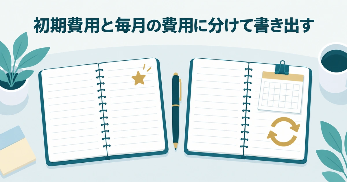 AI導入のROI・費用対効果 計算：初期費用と毎月の費用に分けて書き出す