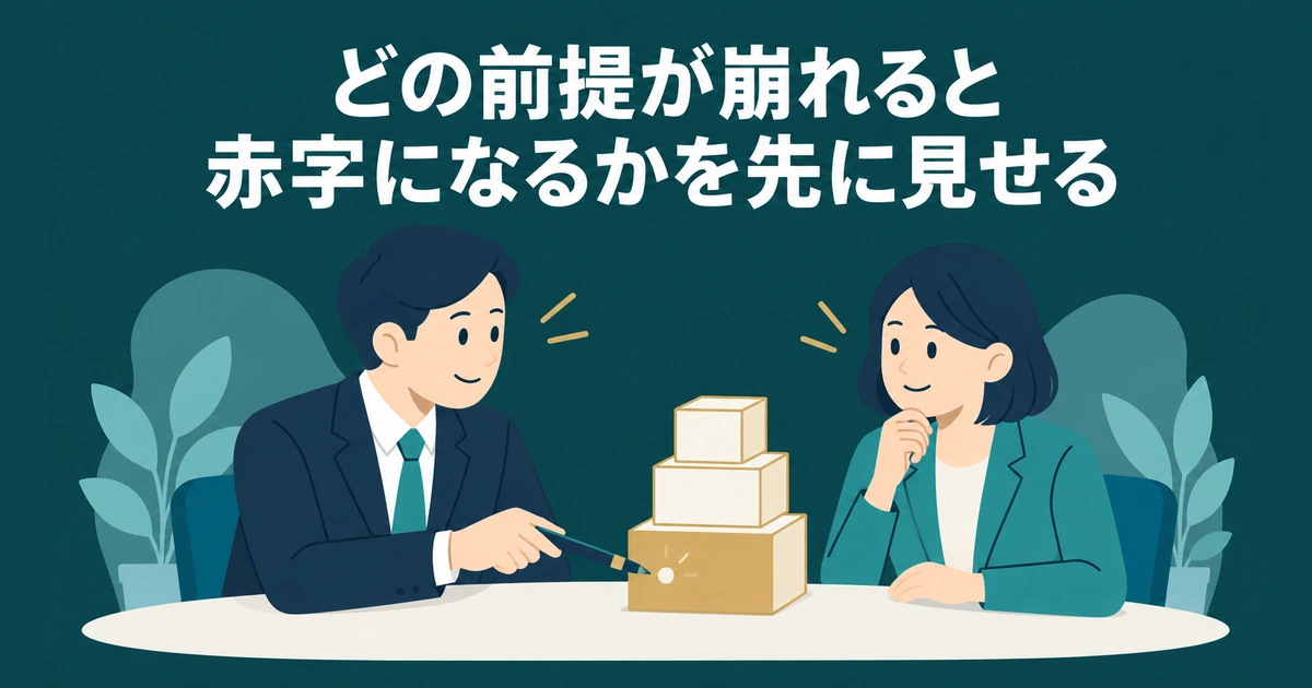 AI導入のROI・費用対効果 計算：どの前提が崩れると赤字になるかを先に見せる
