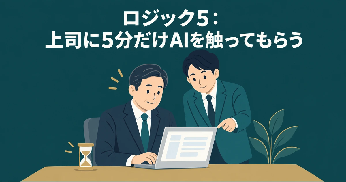 担当者の案内で上司が5分だけAIを試す場面