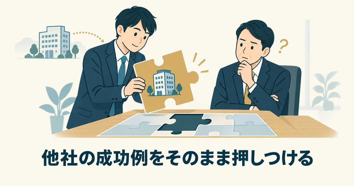 他社の成功例のパズル片が、自社の状況に合わない場面